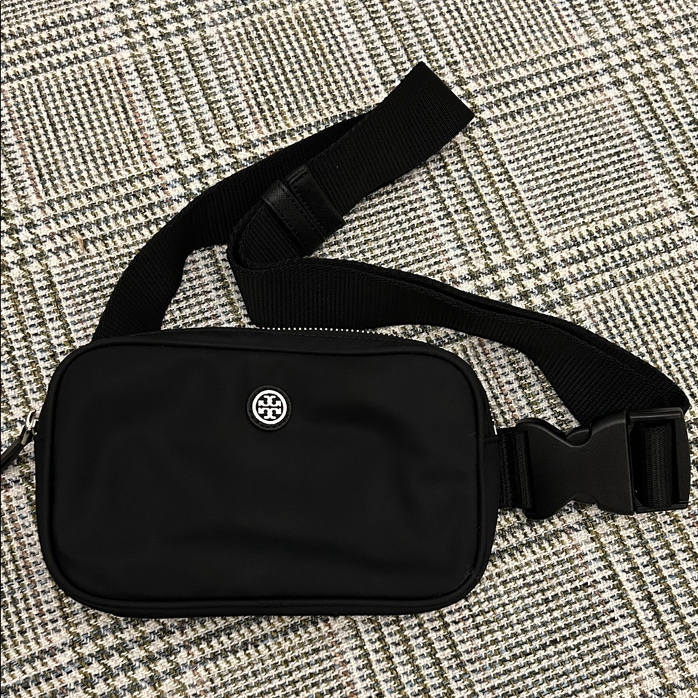 Tory Burch Black Nylon Belt Bag with Logo Medallion